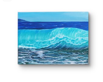 Oil painting sea with blue wave