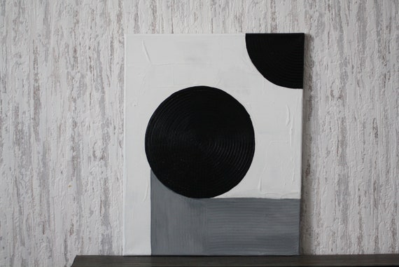 Strukturgemälde abstrakte Bild schwarz, weiss, grau, Malerei auf Leinwand Strukturpaste und Acryl