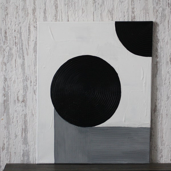 Strukturgemälde abstrakte Bild schwarz, weiss, grau, Malerei auf Leinwand Strukturpaste und Acryl