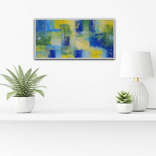 Strukturbild bunt auf Leinwand, Gemälde grün, blau, gelb, abstrakte Acrylbild