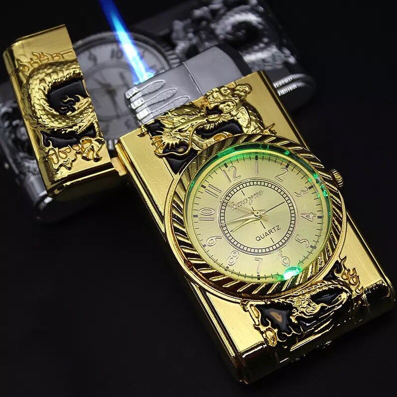 Gold Turbo Clock Lighter Dragon / Eagle Gas Lighter LED Etsy