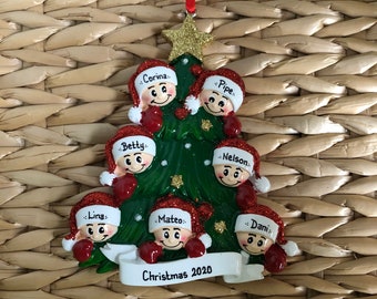 Décoration de babillage de Noël personnalisée - Sapin de Noël avec ornement à 7 visages