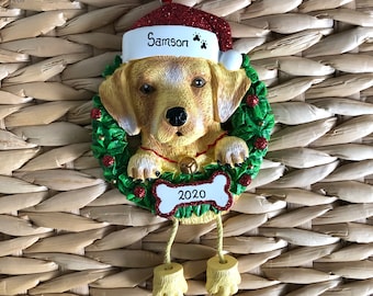 Personalised Christmas Bauble Decoration - Yellow Lab Ornament