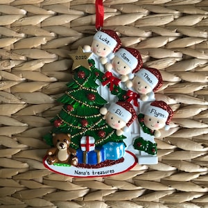 Personalised Christmas Bauble Decoration - Peeking Family of 5 Ornament