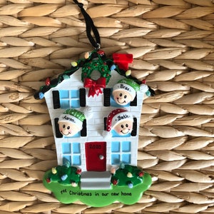 Personalised Christmas Bauble Decoration - House Family of 3 Ornament