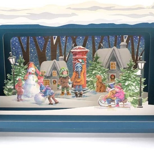 3D Pop Up Christmas Greeting Card | Christmas In The Town | Snowman Christmas Card