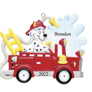 Gepersonaliseerde kerstbal decoratie - brandweerwagen ornament | Poot Benzine Ornament