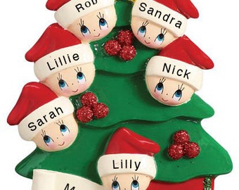 Personalised Christmas Bauble Decoration - Christmas Tree Family With 6 Faces Ornament