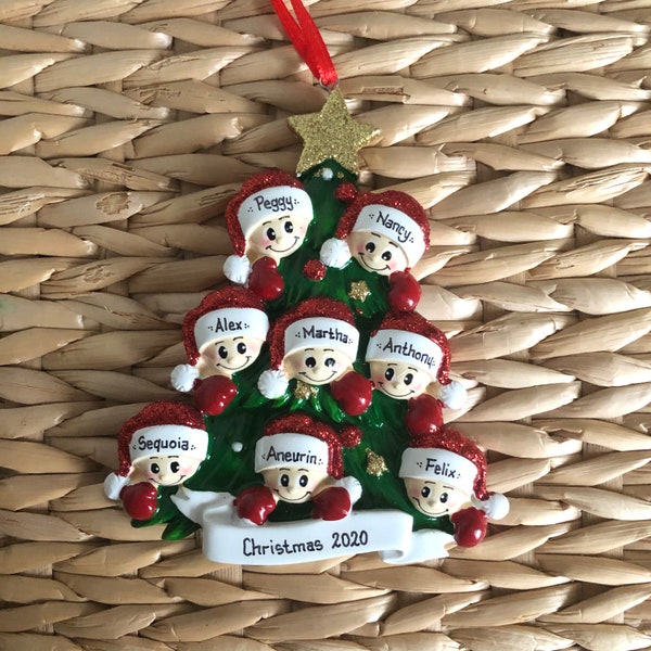 Personalised Christmas Bauble Decoration - Christmas Tree With 8 Faces Ornament