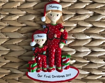 Personalised Christmas Bauble Decoration - Single Mum With One Child Ornament