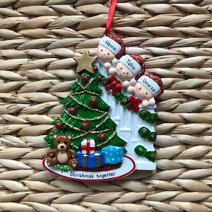 Personalised Christmas Bauble Decoration - Peeking Family of 3 Ornament