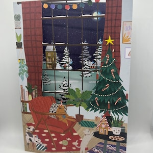 Papier gesneden kerstwenskaart | Kerstboom met huisdieren kerstkaart