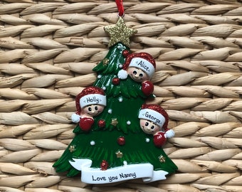 Personalised Christmas Bauble Decoration - Christmas Tree With 3 Faces Ornament