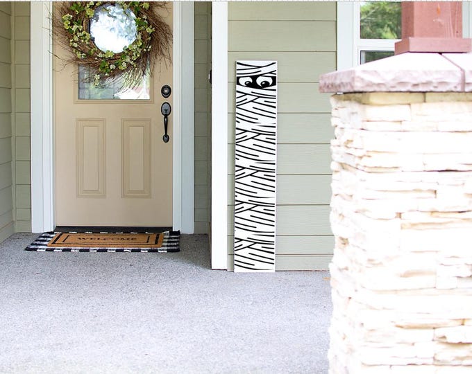 Featured listing image: Mummy Halloween Porch Sign: 4-6ft Handmade Vertical Welcome Decor