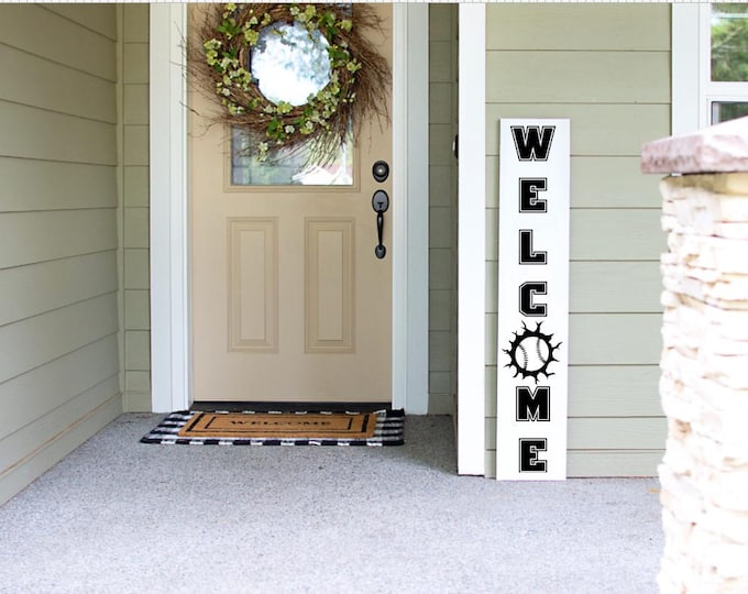 Featured listing image: Baseball Spring Porch Sign: Personalize your team, Vertical Welcome Decor Porch Leaner