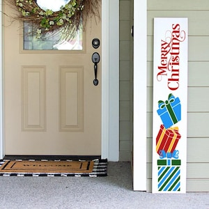 Merry Christmas with Presents Porch Sign | Holiday Porch Sign | Santa Porch Leaner Sign | 4ft 5ft 6ft Porch Sign | Welcome Sign