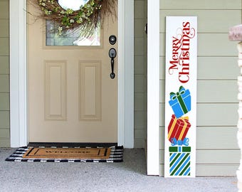 Merry Christmas with Presents Porch Sign | Holiday Porch Sign | Santa Porch Leaner Sign | 4ft 5ft 6ft Porch Sign | Welcome Sign