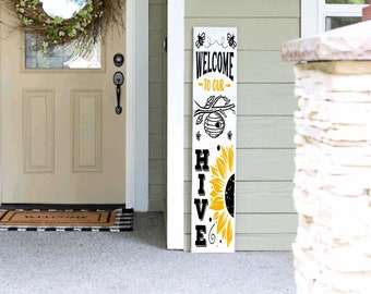 Welcome to our Hive | Spring Summer Sunflower Beehive Porch Leaner | Hello Sign Decor | 4ft 5ft 6ft Welcome Sign | Spring Summer Porch Decor