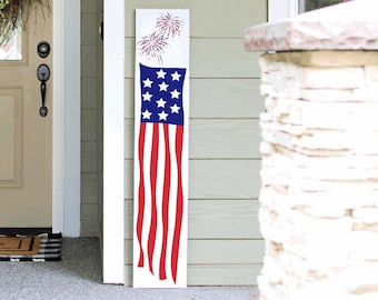 US Flag | Flag Porch Sign | Patriotic Sign | America Flag Sign | Tall Porch Sign | Holiday Gift | 4ft 5ft 6ft Spring Summer Porch Tall Sign