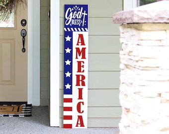 God Bless America Welcome Sign: Handmade Farmhouse Porch Decor Porch Leaner