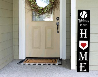Handmade Baseball Welcome Porch Sign: Vertical Farmhouse Decor Porch Leaner