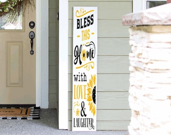 Tall Porch Sign, Love and Laughter Sign | Welcome Sign | Tall Porch Sign | Sunflower Porch Sign | 4ft 5ft 6ft Spring Summer Porch Tall Sign