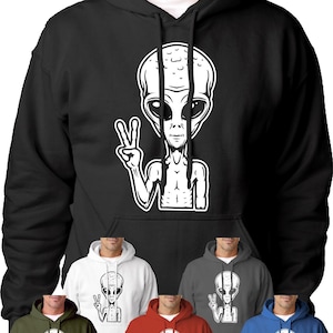 Alien Peace Hoodie ET Space Hoody Top Funny Novelty Sci Fi Extra Terrestrial
