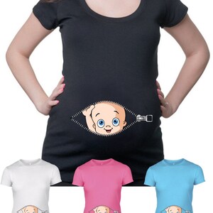 Koszulka z nadrukiem Baby Peeking Ciąża Ciąża Baby Shower Prezent Top Nowość Prezent