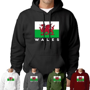 Wales Cymru Hoodie Welsh Dragon Flag Unisex Clothing Hoody Mens UK Top Jumper