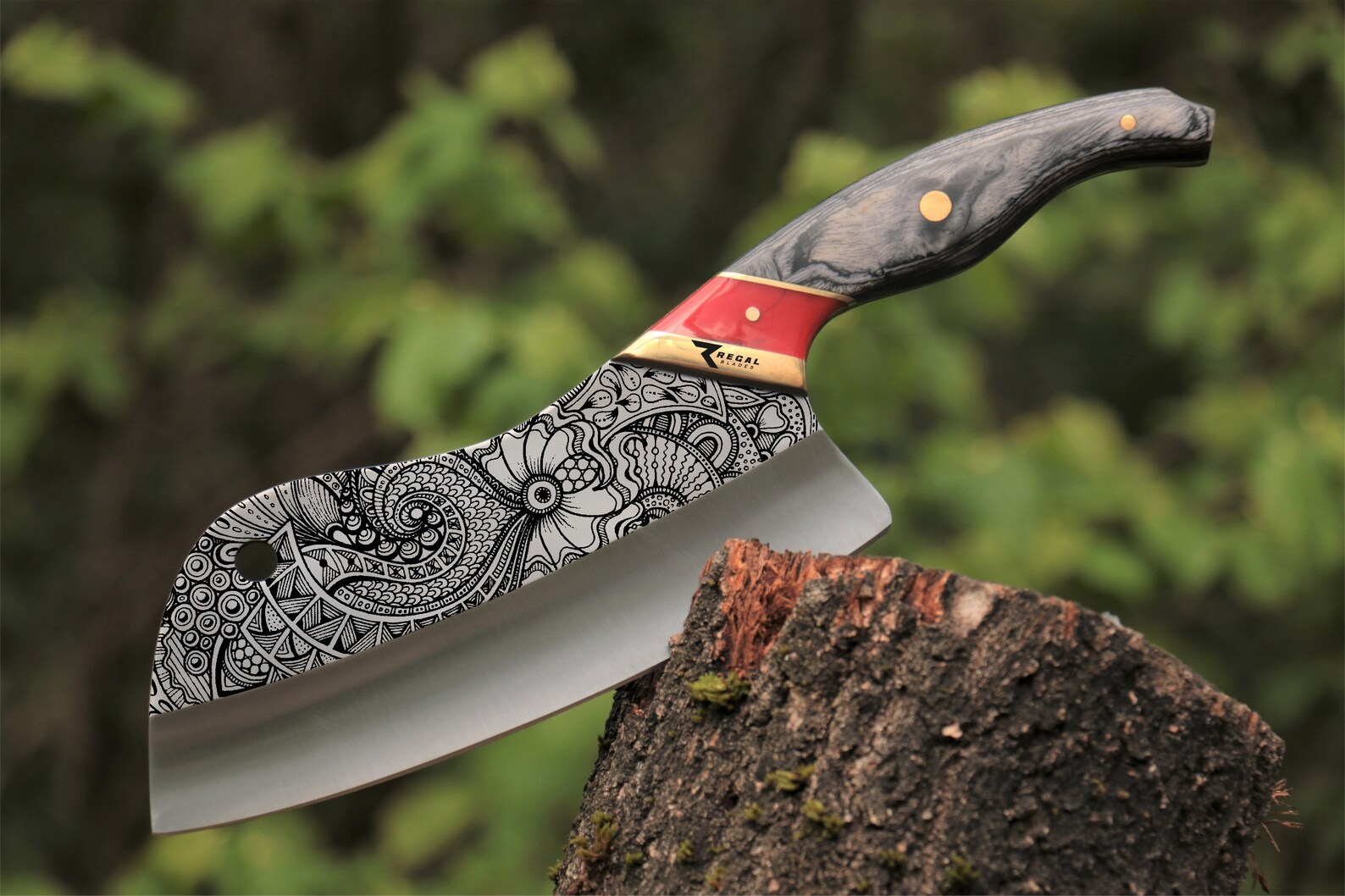Handmade Steel Meat Cleaver Laser Engraved Zen Tangle Design Etsy