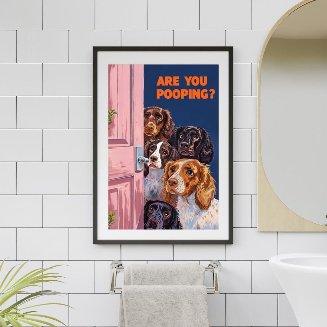 Doggy Bathroom Humor: Playful Spaniel Digital Art Print, Funny Wall ...