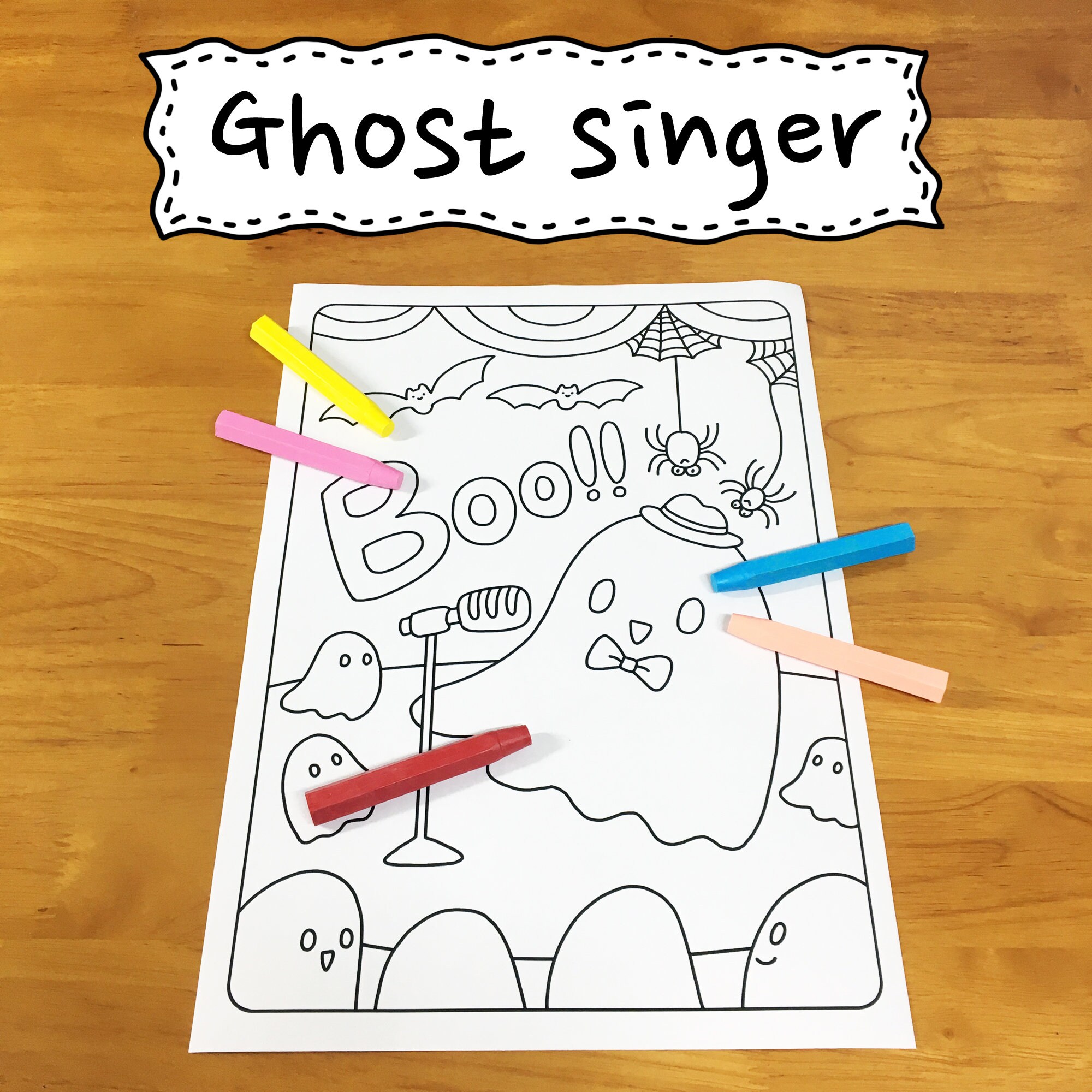 Halloween Coloring Page Ghost singer Printable Instant - Etsy Espa??a