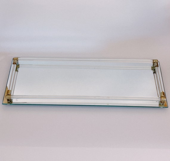 Vintage 6 X 16 Mirrored Vanity Tray With Lucite Rails Etsy