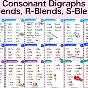 Consonant Blends, Digraph, Phonics Reading, Sight Words, L-Blends, R-Blend, Homeschool Phonics, Beginning Consonant Digraph, Phonics Sounds