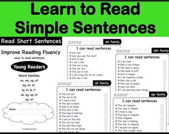 Reading fluency improvement | Sentence reading practice | Word Family Worksheets | Phonics Early Reading Practice Resources | Read Sentences