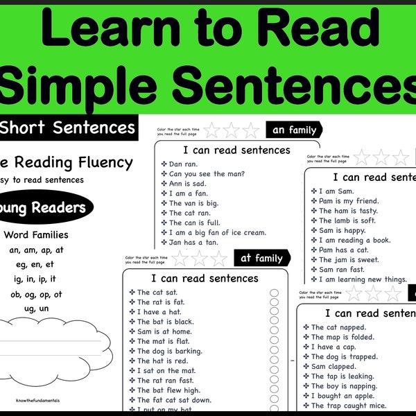 Reading fluency improvement | Sentence reading practice | Word Family Worksheets | Phonics Early Reading Practice Resources | Read Sentences