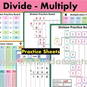 Division Multiplication Posters Math Practice Worksheets and Times Table Chart
