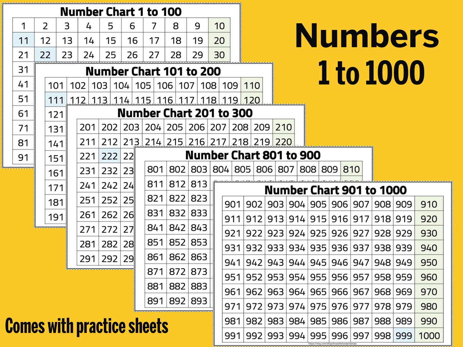 Number Chart 1 1000 Numbers 1 To 1000 Chart Thousands Etsy