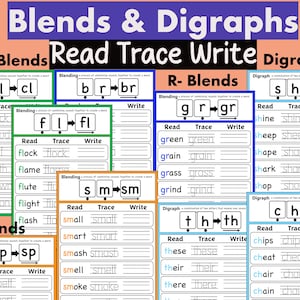 Blends and Digraphs Phonics Practice Worksheets Trace Classroom Spelling Activities Elementary Homeschool Phonics Writing Tracing Sheets