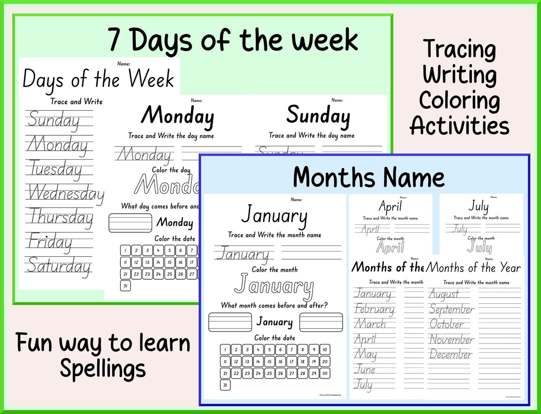 Days of the Week | Months of the Year | Days and Months Printables ...