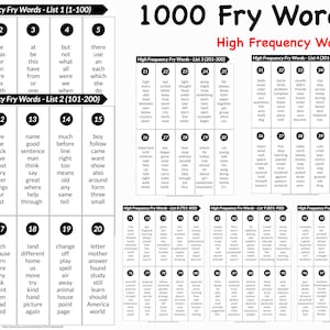 1000 Fry&#39;s High Frequency Sight Words Printable Worksheet , Fry Words, Spelling, Sight Words, Homeschool, Pre K, Kindergarten, Montessori