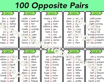 Opposites for kids | Opposite Words Flashcards Printable Digital Worksheet