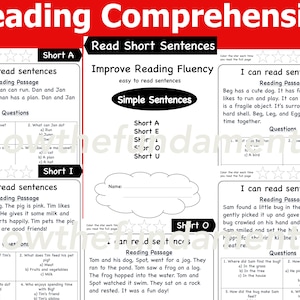 Reading Comprehension | Simple sentences | Reading Practice Worksheets |  Homeschool | Educational Activity | Kindergarten | First Grade