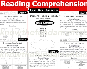 Reading Comprehension | Simple sentences | Reading Practice Worksheets |  Homeschool | Educational Activity | Kindergarten | First Grade