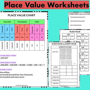 Place Value Worksheet | Place Value Chart Poster Mat | Expanded Form | Standard Form | Word Form | Maths Practice Sheets for Grade 1 Grade 2
