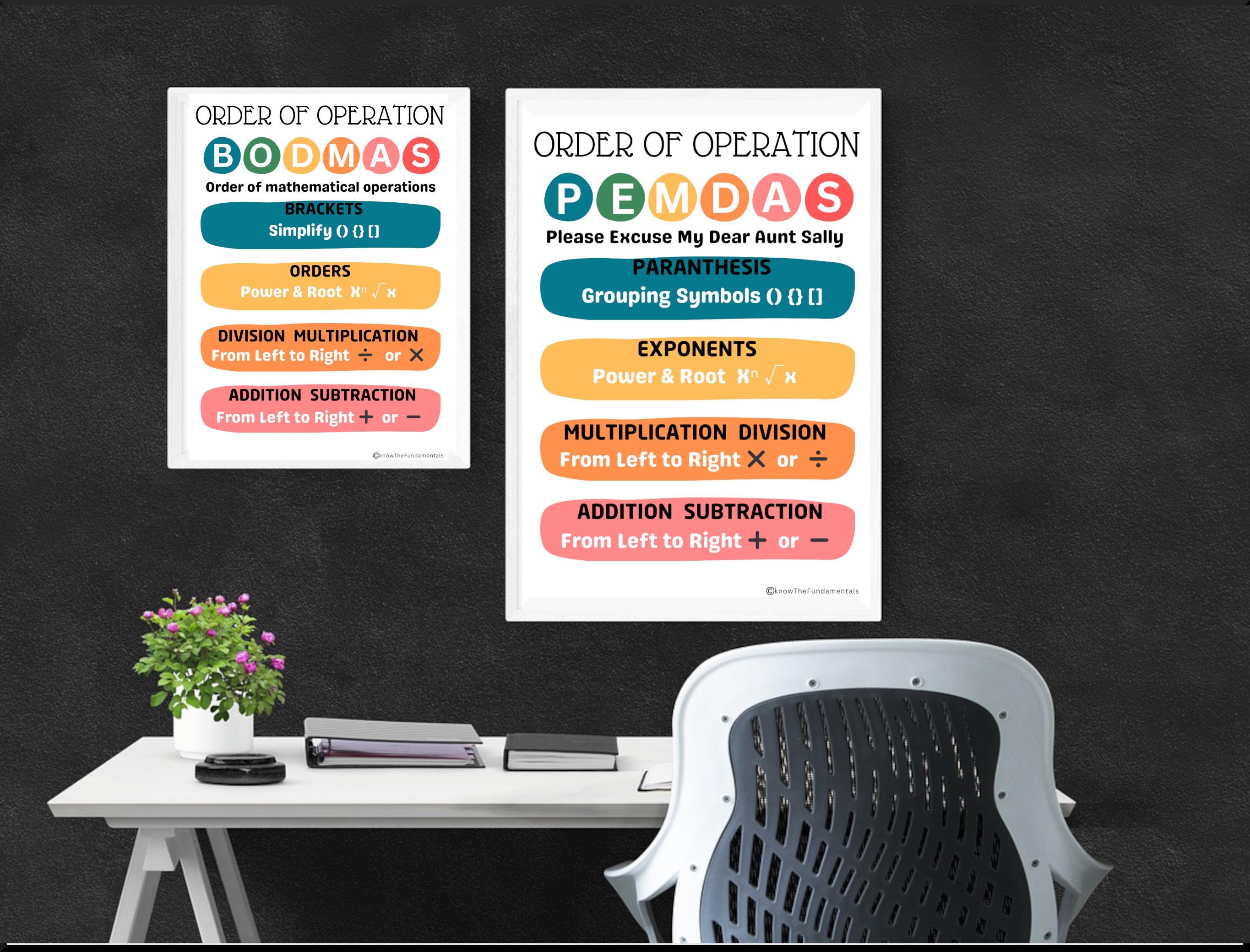 Order of Operations Posters BODMAS PEDMAS Grade 4 Grade 5 Math ...