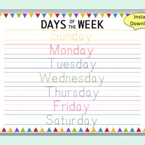Trace Days of the Week Printable Worksheet Days Tracing Sheets Days