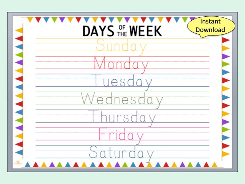 Trace Days of the Week Printable Worksheet Days Tracing Sheets Days