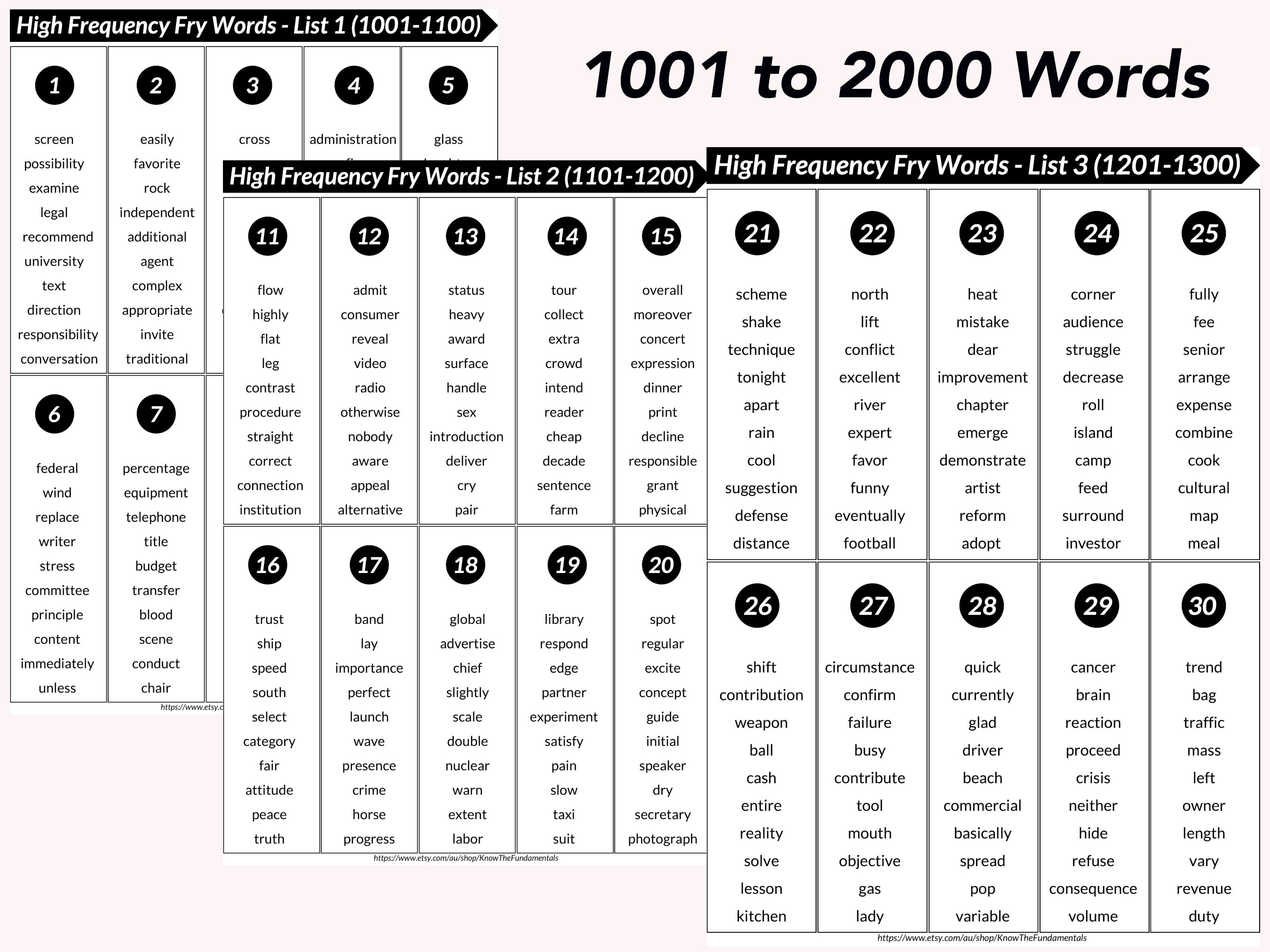 Numbers in words 1001 to 2000 // Numbers 1001 to 2000 