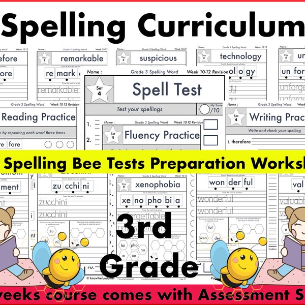 3rd Grade Spelling Worksheets | Spelling Activities | NAPLAN ICAS Spelling Tests | 36 Weeks of Spelling Lists  | Grade 3  Spelling Practice